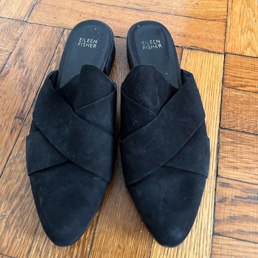 Eileen Fisher Black Suede Mules